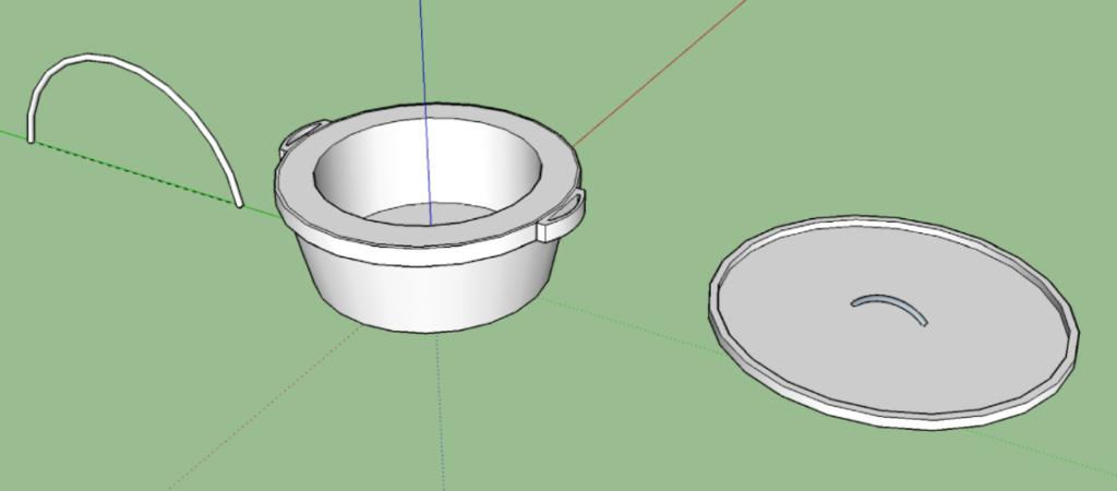A progress photo of a cooking pot model made in Google SketchUp.
